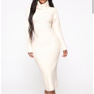 Ivory long sleeve midi dress